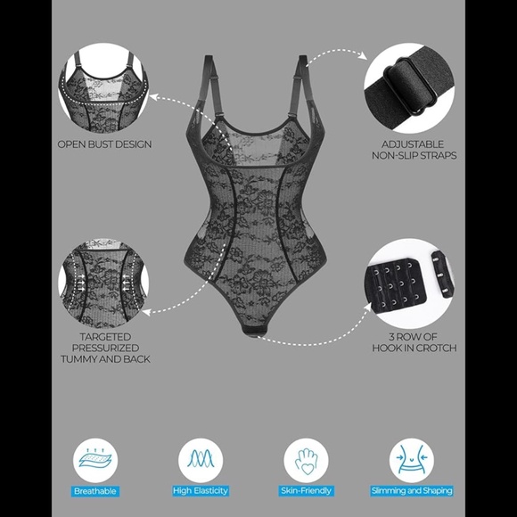 Women’s Open Bust Tummy Control Thong Bodysuit Compression Fajas Shapewear - Picture 3 of 10